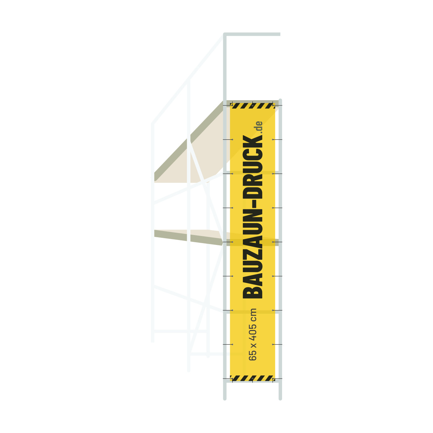Bedrucktes Gerüstbanner 65 × 405 cm montiert am Baugerüst