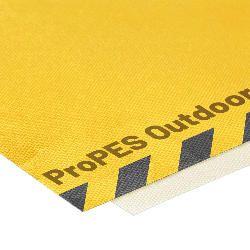 Bedrucktes ProPES Outdoor von Bauzaun-Druck.de in Nahaufnahme