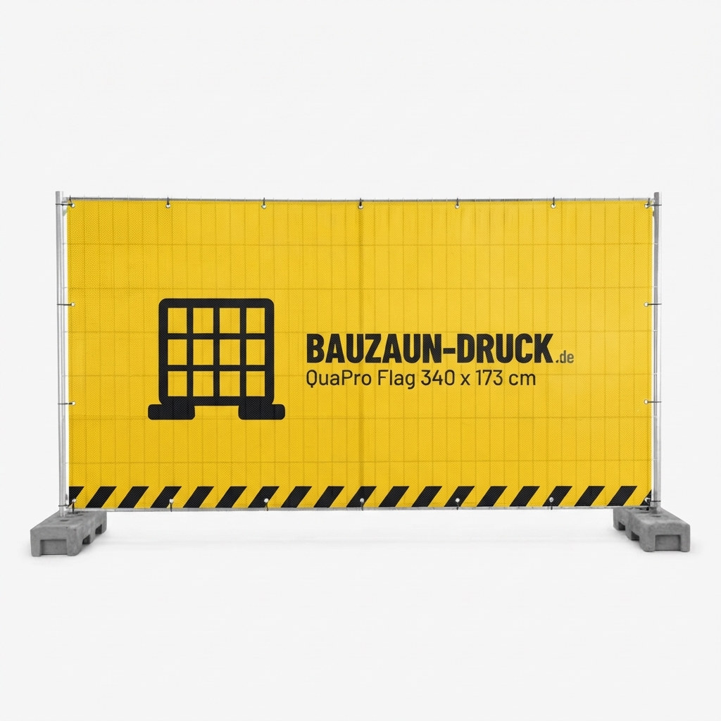 Bauzaunbanner aus QuaPro Flag, 340 x 173 cm, bedruckt am Bauzaun