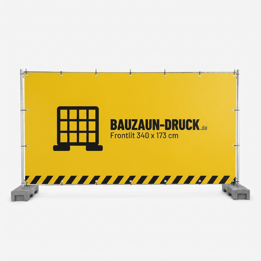 Bauzaunbanner aus Frontlit Banner, 340 x 173 cm, bedruckt am Bauzaun