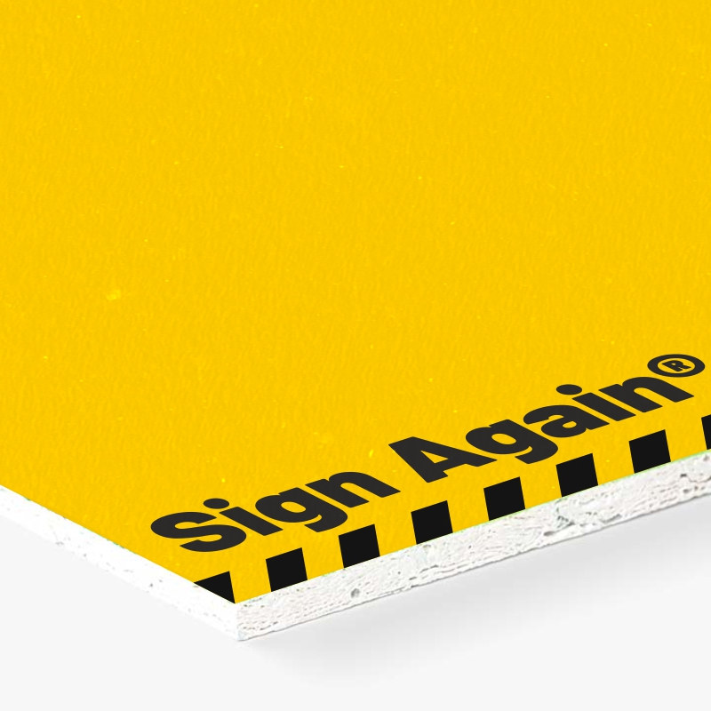 Bedruckte, recycelbare Sign Again®-Platte von Bauzaun-Druck.de
