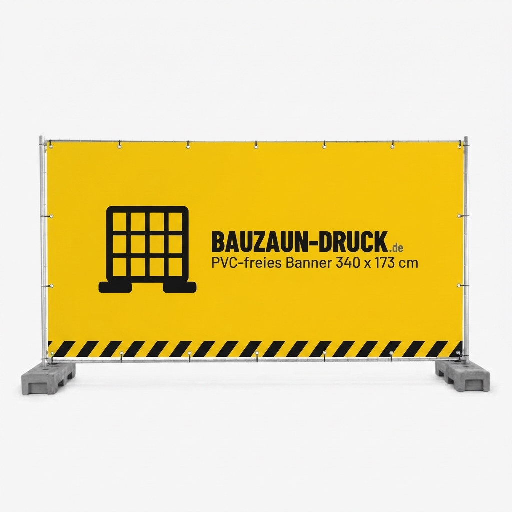 Bauzaunbanner aus PVC-freies Banner, 340 x 173 cm, bedruckt am Bauzaun