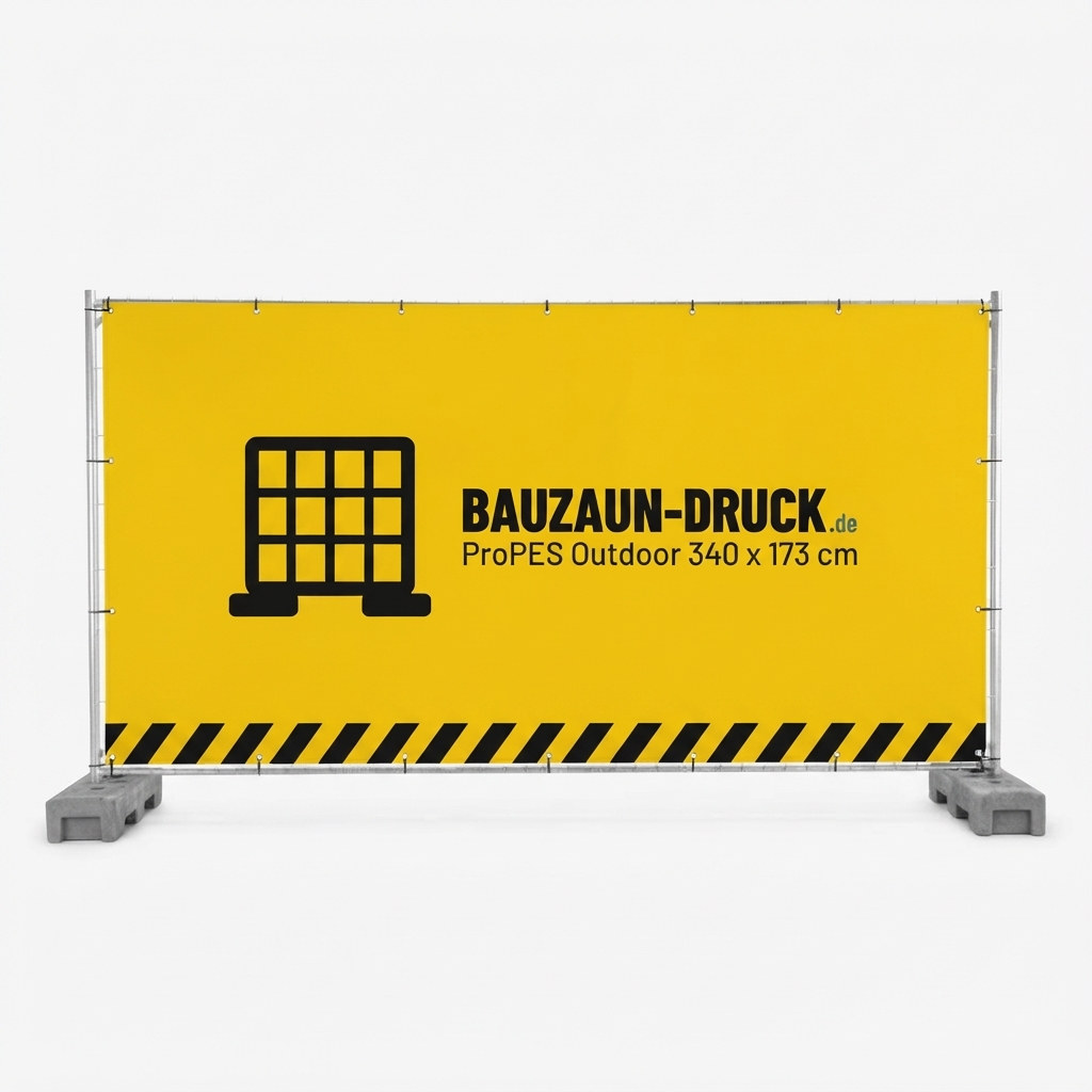 Bauzaunbanner aus ProPES Outdoor, 340 x 173 cm, bedruckt am Bauzaun