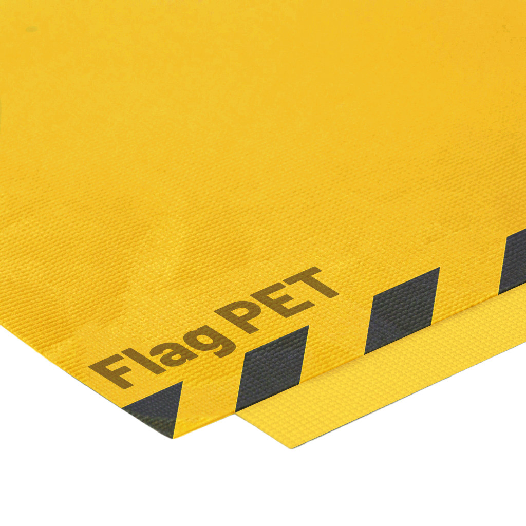 Bedrucktes Flag PET von Bauzaun-Druck.de in Nahaufnahme